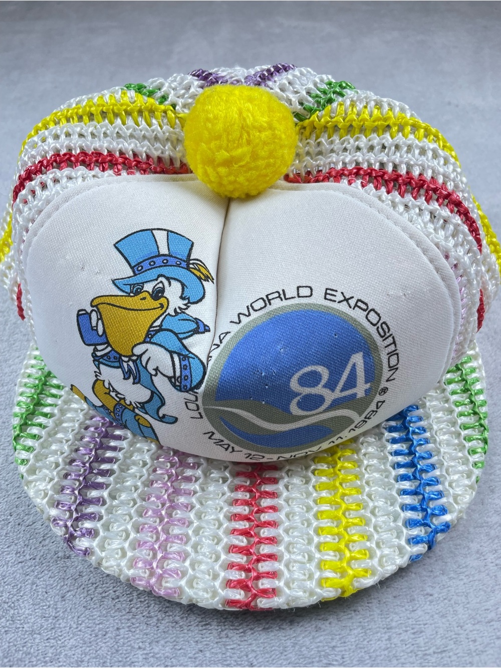 1984 Louisiana World Exposition Souvenir Hat with Multicolor Crochet